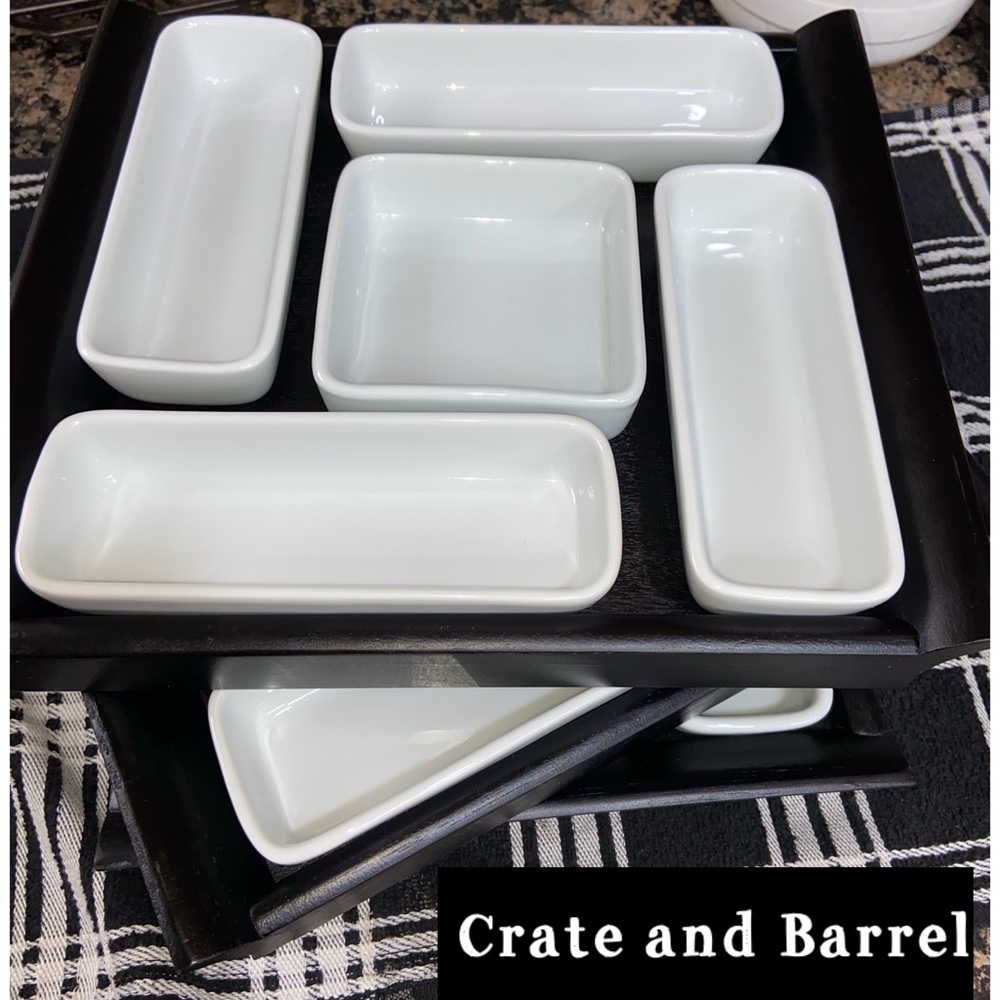 Crate & Barrel~5-part server with tray~Never used~Lot of 3 sets